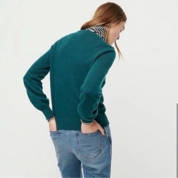 J Crew Womens Sweater Sz 3X Forest Green Crewneck Jeweled Buttons Wool Holiday - Picture 4 of 4